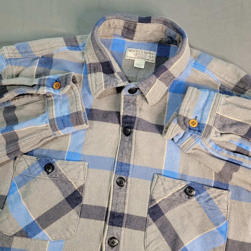 Wallace Barnes Flannel Shirt Men's Medium Blue Plaid Button Up Long Sleeve Work